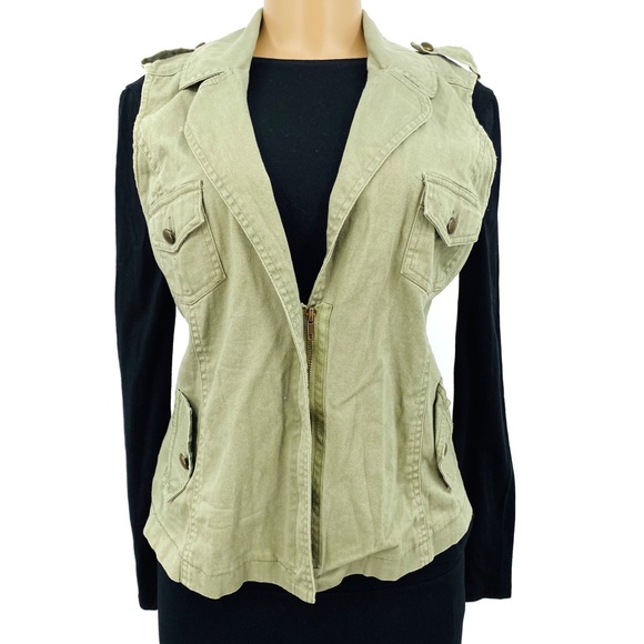 Jackets & Blazers - Army Green Denim Zip Vest